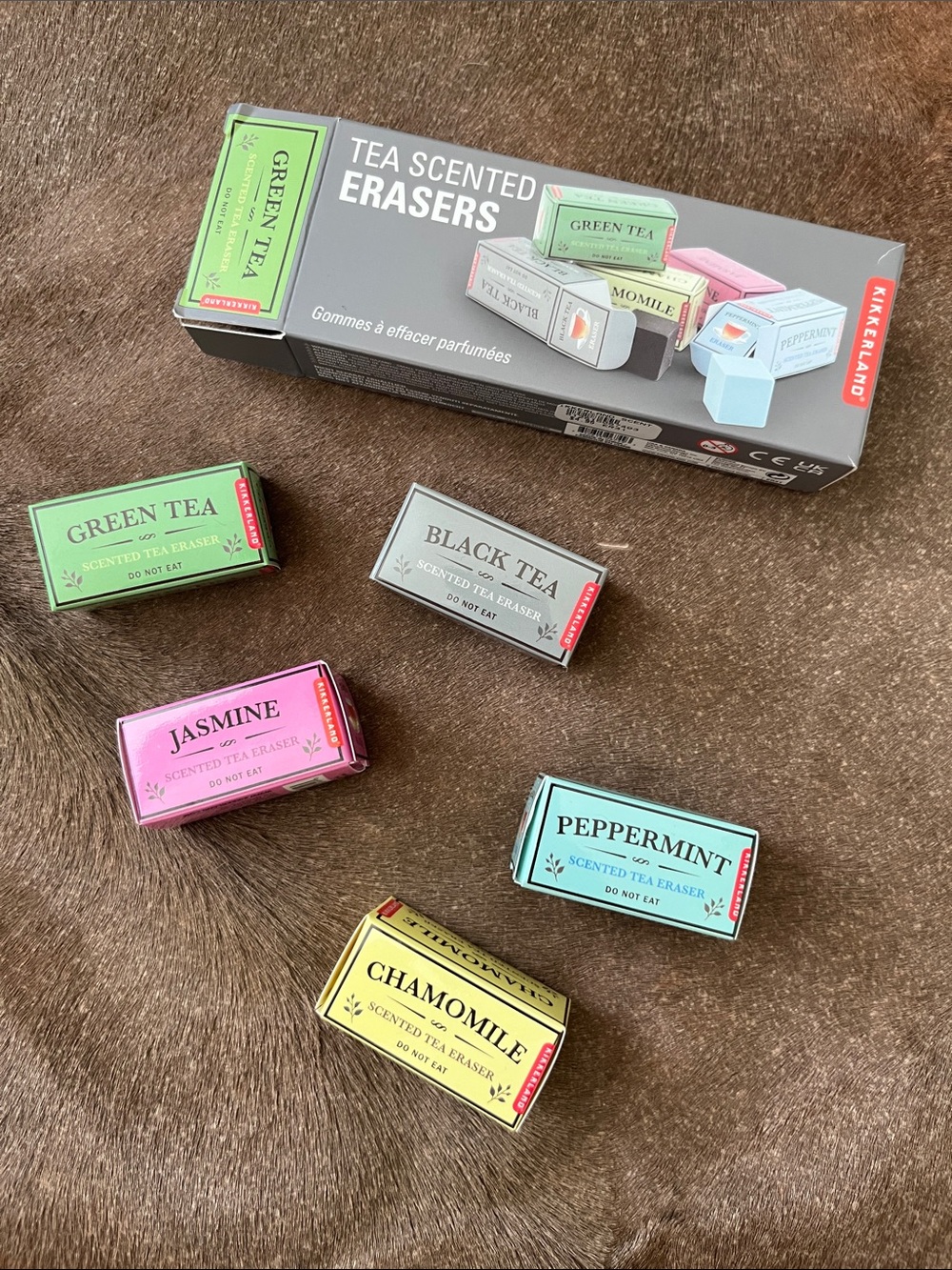 Kikkerland Tea Scented Erasers - Pastel Green, Pink, Blue, Cream, Gray